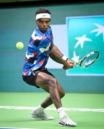 STOCKHOLM 20231020 Elias Ymer, Sweden, plays quarterfinal against Miomir Kecmanovic, Serbia, during the Nordic Open tennis tournament in the Royal Tennis Hall in Stockholm, Sweden, on Oct 20, 2023 STOCKHOLM SWEDEN x10080x  Copyright: xFredrikxSandberg TTx TENNIS NORDIC OPEN