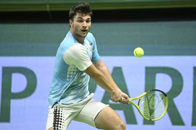STOCKHOLM 20231020 Miomir Kecmanovic, Serbia, plays quarterfinal against Elias Ymer, Sweden, during the Nordic Open tennis tournament in the Royal Tennis Hall in Stockholm, Sweden, on Oct 20, 2023 STOCKHOLM SWEDEN x10080x  Copyright: xFredrikxSandberg TTx TENNIS NORDIC OPEN