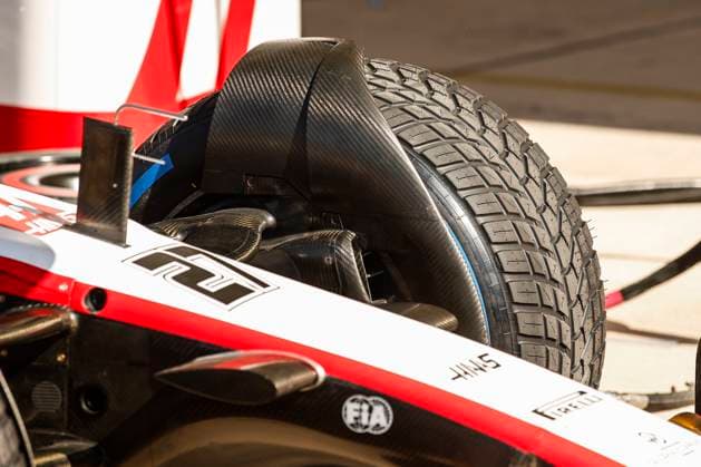 Haas F1 Team VF-23 Ferrari, Mechanical detail aerodynamism, aerodynamic, aerodynamics tyre cover during the 2023 Formula 1 Lenovo United States Grand Prix, 18th round of the 2023 Formula One World Championship, WM, Weltmeisterschaft from October 20 to 22, 2023 on the Circuit of The Americas, in Austin, USA - F1 - US GRAND PRIX 2023 DPPI Panoramic  00123040__R3_0995