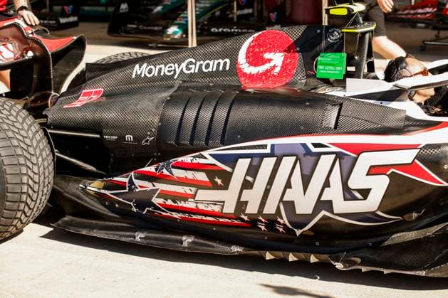 Haas F1 Team VF-23 Ferrari, Mechanical detail aerodynamism, aerodynamic, aerodynamics engine cover floor during the 2023 Formula 1 Lenovo United States Grand Prix, 18th round of the 2023 Formula One World Championship, WM, Weltmeisterschaft from October 20 to 22, 2023 on the Circuit of The Americas, in Austin, USA - F1 - US GRAND PRIX 2023 DPPI Panoramic  00123040__R3_1012
