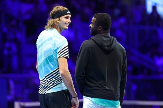 TENNIS - ATP, Tennis Herren Erste Bank Open, Red Bull BassLine VIENNA,AUSTRIA,20.OCT.23 - TENNIS - ATP, Erste Bank Open, preview, Red Bull BassLine. Image shows Alexander Zverev (GER) and Frances Tiafoe (USA).  GEPAxpictures xArminxRauthner