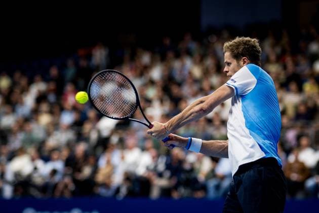 German Yannick Hanfmann pictured in action during a quarter final single match at the European Open Tennis ATP, Tennis Herren tournament, in Antwerp, Friday 20 October 2023. JASPERxJACOBS  x78129295x
