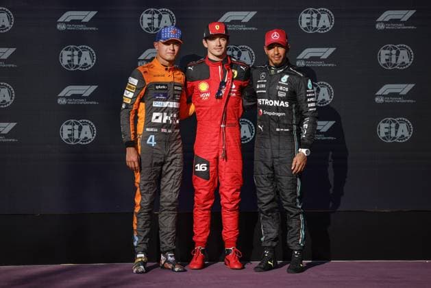 LECLERC Charles (mco), Scuderia Ferrari SF-23, portrait NORRIS Lando (gbr), McLaren F1 Team MCL60, portrait HAMILTON Lewis (gbr), Mercedes AMG F1 Team W14, portrait during the 2023 Formula 1 Lenovo United States Grand Prix, 18th round of the 2023 Formula One World Championship, WM, Weltmeisterschaft from October 20 to 22, 2023 on the Circuit of The Americas, in Austin, USA - F1 - US GRAND PRIX 2023 DPPI Panoramic 00123040__R5_0706
