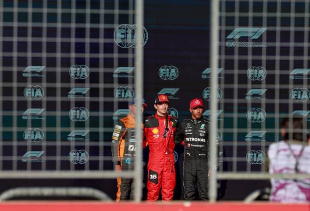4 Lando Norris GBR, McLaren F1 Team , 16 Charles Leclerc MCO, Scuderia Ferrari , 44 Lewis Hamilton GBR, Mercedes AMG Petronas F1 Team , F1 Grand Prix of USA at Circuit of The Americas on October 20, 2023 in Austin, United States of America Photo by HOCH ZWEI Austin United States of America