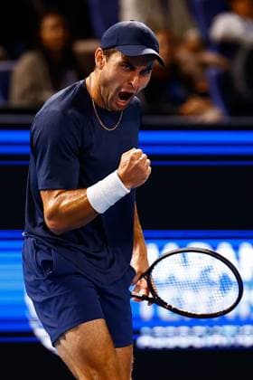 October 21, 2023, Tokyo, Japan: Aslan KARATSEV (RUS) in action against Shintaro MOCHIZUKI (JPN) during their singles semi-final match of the Kinoshita Group Japan Open Tennis Championships 2023 at the Ariake Coliseum. This is the longest-running ATP, Tennis Herren Tour tournament in Asia, first held in 1972. The tournament runs from October 16 to 22. Tokyo Japan - ZUMAm191 20231021_aap_m191_044 Copyright: xRodrigoxReyesxMarinx