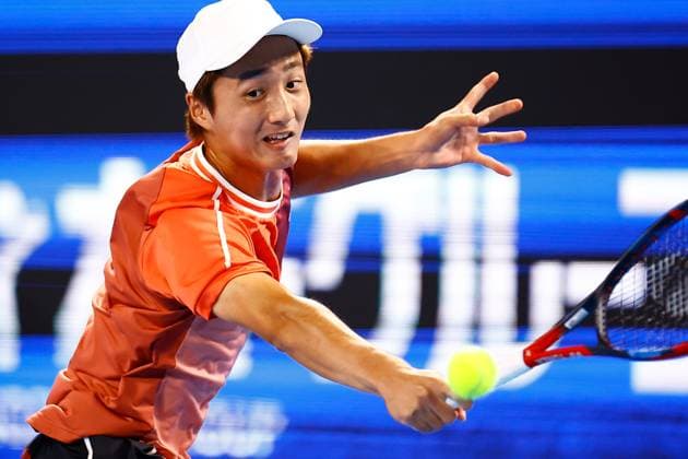 October 21, 2023, Tokyo, Japan: Shintaro MOCHIZUKI (JPN) hits a return against Aslan KARATSEV (RUS) during their singles semi-final match of the Kinoshita Group Japan Open Tennis Championships 2023 at the Ariake Coliseum. This is the longest-running ATP, Tennis Herren Tour tournament in Asia, first held in 1972. The tournament runs from October 16 to 22. Tokyo Japan - ZUMAm191 20231021_aap_m191_039 Copyright: xRodrigoxReyesxMarinx