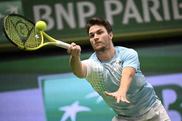 STOCKHOLM 20231021 Miomir Kecmanovic, Serbia, during the semi-final match against Pavel Kotov, Russia, during the Nordic Open tennis tournament at the Royal Tennis Hall in STOCKHOLM, SWEDEN x10040x  Copyright: xAndersxWiklund TTx TENNIS NORDIC OPEN 2023