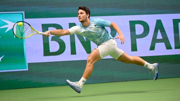 Miomir Kecmanovic of Serbia in action during his semifinal against Russian Pavel Kotov during the ATP Nordic Open tennis tournament in the Royal Tennis Hall in Stockholm, Sweden, on Oct 21, 2023 STOCKHOLM SWEDEN TENNIS x10040x  Copyright: xAndersxWiklund TTx SWEDEN TENNIS NORDIC OPEN