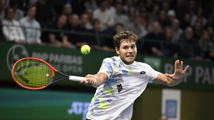 Russian Pavel Kotov in action during his semifinal against Miomir Kecmanovic of Serbia during the ATP Nordic Open tennis tournament in the Royal Tennis Hall in Stockholm, Sweden, on Oct 21, 2023 STOCKHOLM SWEDEN TENNIS x10040x  Copyright: xAndersxWiklund TTx SWEDEN TENNIS NORDIC OPEN