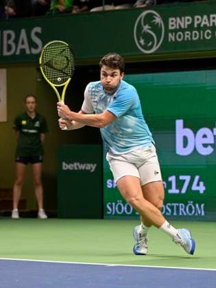 STOCKHOLM 20231021 Miomir Kecmanovic, Serbia, during the semi-final match against Pavel Kotov, Russia, during the Nordic Open tennis tournament at the Royal Tennis Hall in STOCKHOLM, SWEDEN x10040x  Copyright: xAndersxWiklund TTx TENNIS NORDIC OPEN 2023