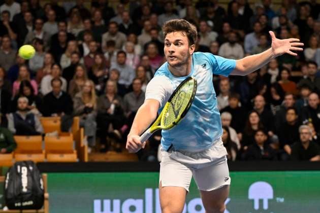 Miomir Kecmanovic of Serbia in action during his semifinal against Russian Pavel Kotov during the ATP Nordic Open tennis tournament in the Royal Tennis Hall in Stockholm, Sweden, on Oct 21, 2023 STOCKHOLM SWEDEN TENNIS x10040x  Copyright: xAndersxWiklund TTx SWEDEN TENNIS NORDIC OPEN
