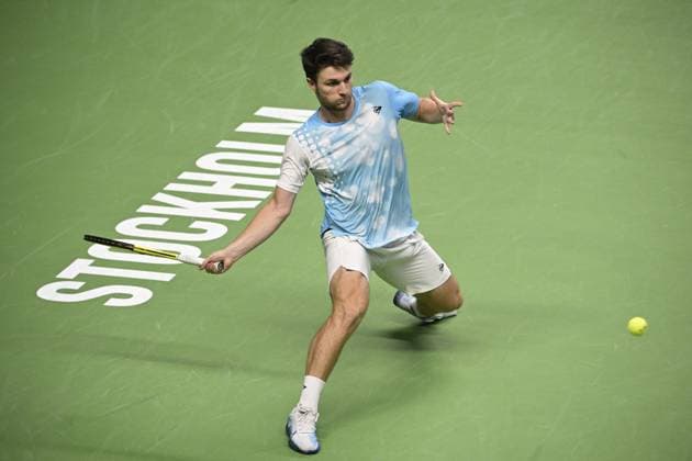 STOCKHOLM 20231021 Miomir Kecmanovic, Serbia, during the semi-final match against Pavel Kotov, Russia, during the Nordic Open tennis tournament at the Royal Tennis Hall in STOCKHOLM, SWEDEN x10040x  Copyright: xAndersxWiklund TTx TENNIS NORDIC OPEN 2023