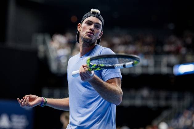 German Maximilian Marterer reacts during a singles semi final match at the European Open Tennis ATP, Tennis Herren tournament, in Antwerp, Saturday 21 October 2023. JASPERxJACOBS  x78188995x