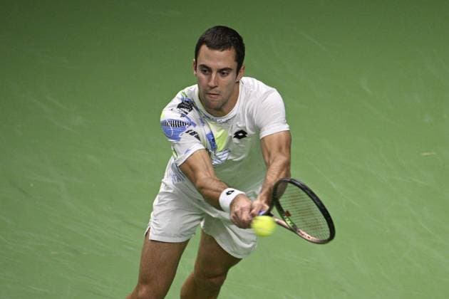 Laslo Djere of Serbia in action during the semifinal against Gael Monfils of France during the ATP Nordic Open tennis tournament in the Royal Tennis Hall in Stockholm, Sweden, on Oct 21, 2023 STOCKHOLM SWEDEN TENNIS x10040x  Copyright: xAndersxWiklund TTx SWEDEN TENNIS NORDIC OPEN