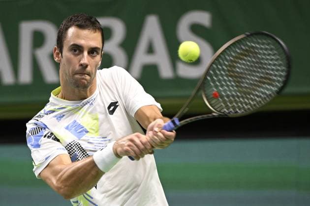 Laslo Djere of Serbia in action during the semifinal against Gael Monfils of France during the ATP Nordic Open tennis tournament in the Royal Tennis Hall in Stockholm, Sweden, on Oct 21, 2023 STOCKHOLM SWEDEN TENNIS x10040x  Copyright: xAndersxWiklund TTx SWEDEN TENNIS NORDIC OPEN