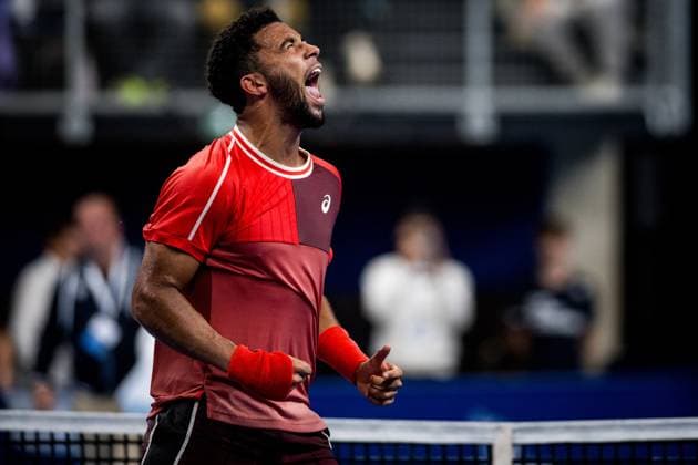 French Arthur Fils celebrates winning his match a singles semi final match at the European Open Tennis ATP, Tennis Herren tournament, in Antwerp, Saturday 21 October 2023. JASPERxJACOBS  x78201145x