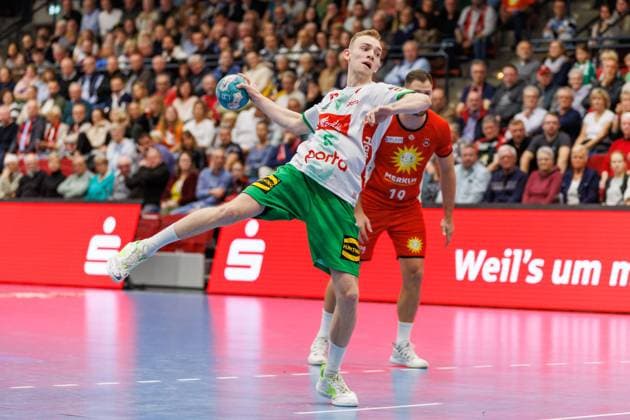 Florian Kranzmann GWD Minden, 05 at the seven-meter 7-meter throw GER, TuS N Luebbecke vs GWD Minden, Handball, 2 Bundesliga, 8 Spieltag, Spielzeit 2023 2024, 21 10 2023 GER, TuS N Luebbecke vs GWD Minden, Handball, 2 Bundesliga, 8 Spieltag, Spielzeit 2023 2024, 21 10 2023 Luebbecke Copyright: xEibner-Pressefotox xJanxStrohdiekx EP_JSK