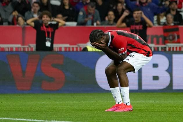 Deception - Terem Moffi (OGC Nice) FOOTBALL : OGC Nice vs Olympique de Marseille - Ligue 1 Uber Eats - Nice - 21 10 2023 NorbertScanella Panoramic 