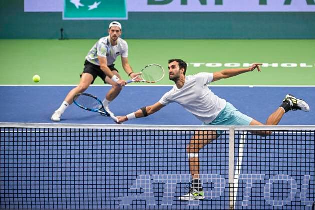 STOCKHOLM 20231022 Yuki Bhambri th , India, and Julian cash, Great Britain in the final of the mens doubles during the Nordic Open tennis tournament at the Royal Tennis Hall STOCKHOLM SWEDEN x10040x  Copyright: xAndersxWiklund TTx TENNIS NORDIC OPEN 2023