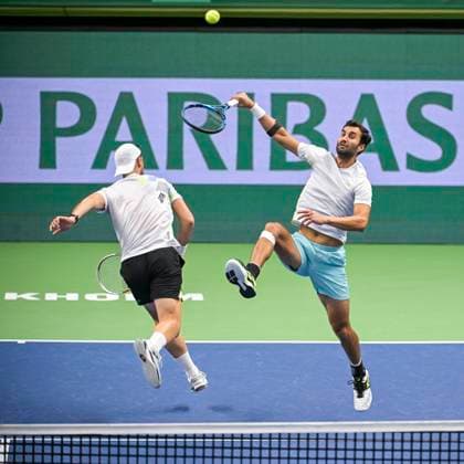 STOCKHOLM 20231022 Yuki Bhambri th , India, and Julian cash, Great Britain in the final of the mens doubles during the Nordic Open tennis tournament at the Royal Tennis Hall STOCKHOLM SWEDEN x10040x  Copyright: xAndersxWiklund TTx TENNIS NORDIC OPEN 2023