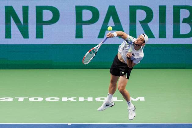 231022 Julian Cash of Great Britain during day 9 of the Nordic Open tennis tournament on October 22, 2023 in Stockholm Photo Michael Campanella BILDBYRAN COP 313 MC0070 tennis nordic open day 9 finals bbeng  Copyright: MICHAELxCAMPANELLA BB231022MC004