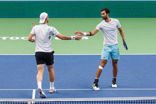 231022 Julian Cash of Great Britain and Yuki Bhambri of India during day 9 of the Nordic Open tennis tournament on October 22, 2023 in Stockholm Photo Michael Campanella BILDBYRAN COP 313 MC0070 tennis nordic open day 9 finals bbeng  Copyright: MICHAELxCAMPANELLA BB231022MC005