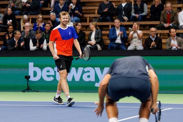 231022 Andrey Golubev of Kazakhstan ceebrates during day 9 of the Nordic Open tennis tournament on October 22, 2023 in Stockholm Photo Michael Campanella BILDBYRAN COP 313 MC0070 tennis nordic open day 9 finals bbeng jubel  Copyright: MICHAELxCAMPANELLA BB231022MC025