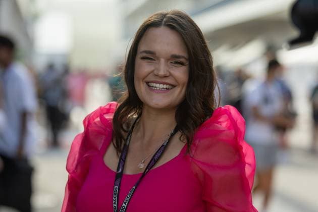 AUSTIN, TX - OCTOBER 22: reporter Laura Winter in the paddock before the Formula 1 Lenovo United States Grand Prix on October 22, 2023, at Circuit of The Americas in Austin, Texas. (Photo by David Buono Icon Sportswire) AUTO: OCT 22 F1 United States Grand Prix EDITORIAL USE ONLY Icon2310220101