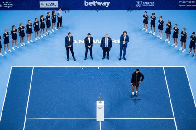 French Arthur Fils pictured after the singles final match between Bublik and Fils, at the European Open Tennis ATP, Tennis Herren tournament, in Antwerp, Sunday 22 October 2023. JASPERxJACOBS  x78288300x