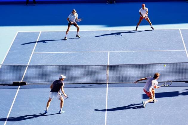 October 22, 2023, Tokyo, Japan: (UP L to R) Max PURCELL (AUS) and Rinky HIJIKATA (AUS) in action against Michael VENUS (NZL) and Jamie MURRAY (GBR) during their doubles final match of the Kinoshita Group Japan Open Tennis Championships 2023 at the Ariake Coliseum. This is the longest-running ATP, Tennis Herren Tour tournament in Asia, first held in 1972. The tournament runs from October 16 to 22. Hijikata and Purcel won 6-4, 6-1. Tokyo Japan - ZUMAm191 20231022_aap_m191_001 Copyright: xRodrigoxReyesxMarinx