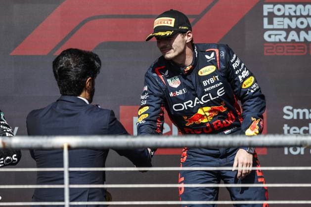 BEN SULAYEM Mohammed (uae), President of the FIA, portrait VERSTAPPEN Max (ned), Red Bull Racing RB19, portrait podium during the 2023 Formula 1 Lenovo United States Grand Prix, 18th round of the 2023 Formula One World Championship, WM, Weltmeisterschaft from October 20 to 22, 2023 on the Circuit of The Americas, in Austin, USA - F1 - US GRAND PRIX 2023 - RACE DPPI Panoramic 00123041__R3_3967
