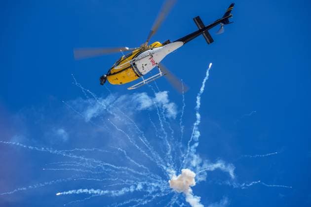 Camera helicopter flying trough the fireworks during the United States Grand Prix 2023 - 22th of October 2023 Â Copyright: xLUBOMIRxASENOVx