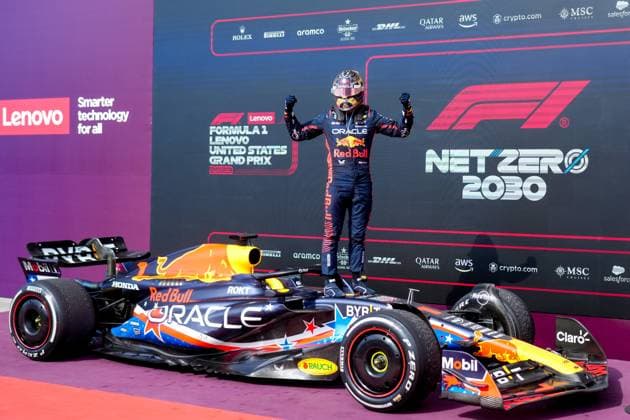 Max Verstappen - Red Bull Racing celebrates after his win at the United States Grand Prix 2023 - 22th of October 2023 Â Copyright: xLUBOMIRxASENOVx