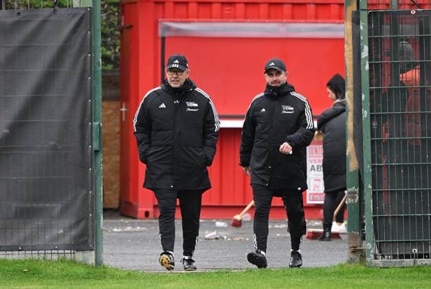 Football, men, season 2023 2024, Champions League, training of 1 FC Union Berlin at the stadium An der Alten Försterei on the day before the match against SSC Napoli, f l coach Urs Fischer 1 FC Union Berlin , co coach Sebastian Bönig 1 FC Union Berlin , 23 10 2023, Copyright: xMatthiasxKochx