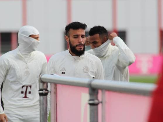 Munich, Germany 23 October 2023 football, men, season 2023 2024, FC Bayern München, Säbener Strasse, training ground, training, final training, Champions League Noussair Mazraoui FC Bayern München thoughtful