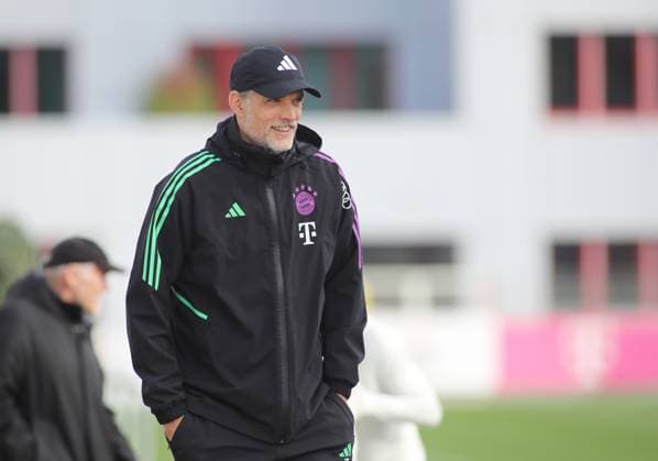 Munich, Germany 23 October 2023 football, men, season 2023 2024, FC Bayern Munich, Säbener Strasse, training ground, training, final training, Champions League Thomas Tuchel, coach FC Bayern Munich head, upper body, smile, grin, in a good mood