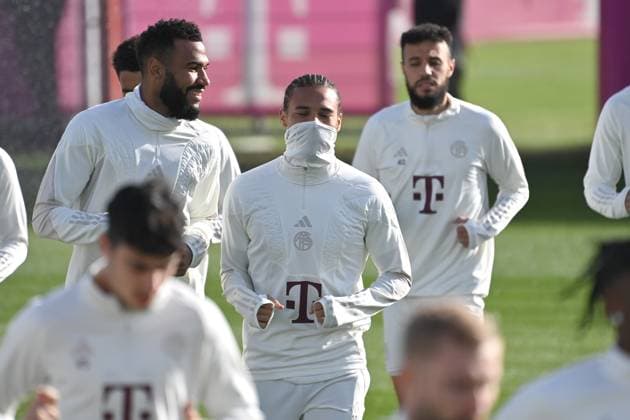 Eric Maxim Choupo Moting Bayern Muenchen mt Leroy SANE Bayern Muenchen , Noussair Mazraoui Bayern Muenchen final training FC Bayern before the CL match against Galatasaray Istanbul on 23 10 2023,