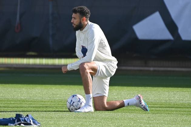 Noussair Mazraoui Bayern Muenchen , action,single action,single image,crop,full body shot,whole figure final training FC Bayern before CL match against Galatasaray Istanbul on 23 10 2023,
