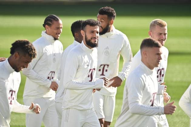 Noussair Mazraoui center,Bayern Muenchen final training FC Bayern before the CL match against Galatasaray Istanbul on 23 10 2023,
