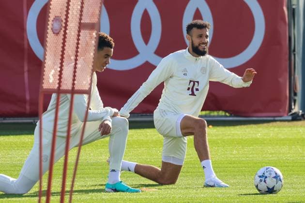 Noussair Mazraoui FC Bayern Muenchen, 40 with Jamal Musiala FC Bayern Muenchen, 42 , final training FC Bayern Muenchen, football, season 23 24, 23 10 2023, final training FC Bayern Muenchen, football, season 23 24, 23 10 2023 Munich. Copyright: xEibner-Pressefoto JennixMaulx EP_JML