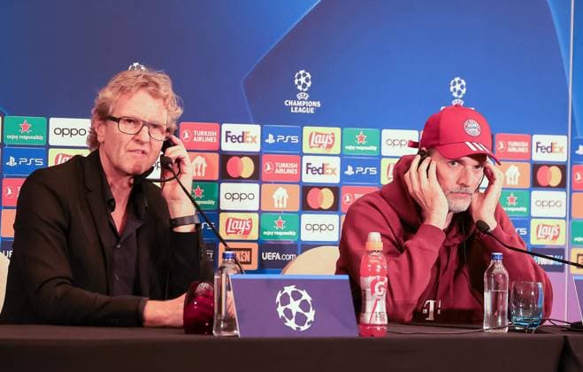 Dieter Nickles, Bayern press spokesman and Bayern coach Thomas Tuchel, press conference Galatasaray Istanbul vs Bayern Muenchen, Champions League, group stage, season 2023 24, 23 10 2023, press conference Galatasaray Istanbul vs Bayern Muenchen, Champions League, group stage, season 2023 24, 23 10 2023, Istanbul Copyright: xEibner-Pressefoto JoergxNiebergax EP_EER