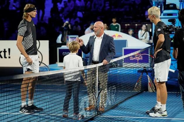 L R Alexander Zverev, referees Fergus Murphy and Sebastian Ofner, muenzwurf, coin toss Copyright: xJuergenxHasenkopfx