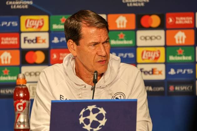 Rudi Gacia s press conference, PK, Pressekonferenz for the 2023 24 Champions League match, between the teams of Union Berlin vs SSC Napoli Berlin 23 10 2023, during the press conference of Rudi Garcia coach of SSC Napoli valid for the Champions League 2023 24, between the teams of Union Berlin vs SSC Napoli at the Olympiastadion in Berlin In picture : Rudi Garcia Head Coach of SSC Napoli Berlino Olympiastadion berlin Germania Copyright: xFABIOxSASSOxFABIOxSASSOx 2L8A3762
