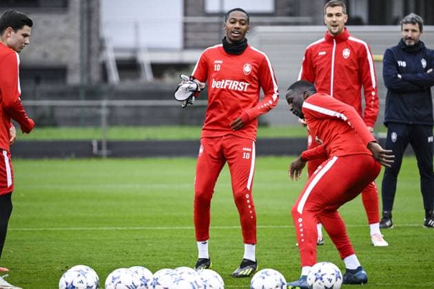 Antwerp s Michel Ange Balikwisha pictured during a training of Belgian soccer team Royal Antwerp FC, on Tuesday 24 October 2023 in Antwerp. The team is preparing for tomorrow s game against Portuguese club FC Porto, on day three of the Champions League group stage, in the group H. TOM GOYVAERTS TomxGoyvaerts  x78411884x