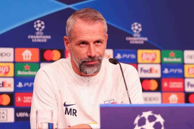 RB Leipzig PK Champions League Leipzig, 24 10 2023, RB Leipzig Football Academy, UEFA Champions League , RB Leipzig press conference the day before RBL v Red Star Belgrade Fudbalski klub Crvena zvezda , In picture coach Marco Rose RB Leipzig ,