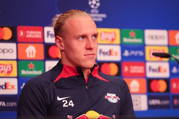 RB Leipzig PK Champions League Leipzig, 24 10 2023, RB Leipzig Football Academy, UEFA Champions League , RB Leipzig press conference the day before RBL v Red Star Belgrade Fudbalski klub Crvena zvezda , Pictured Xaver Schlager 24, RB Leipzig ,