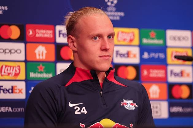 RB Leipzig PK Champions League Leipzig, 24 10 2023, RB Leipzig Football Academy, UEFA Champions League , RB Leipzig press conference the day before RBL v Red Star Belgrade Fudbalski klub Crvena zvezda , Pictured Xaver Schlager 24, RB Leipzig ,