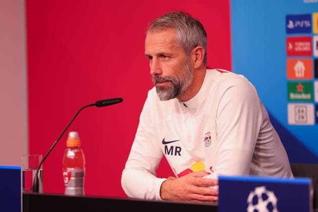 RB Leipzig PK Champions League Leipzig, 24 10 2023, RB Leipzig Football Academy, UEFA Champions League , RB Leipzig press conference the day before RBL v Red Star Belgrade Fudbalski klub Crvena zvezda , In picture coach Marco Rose RB Leipzig ,