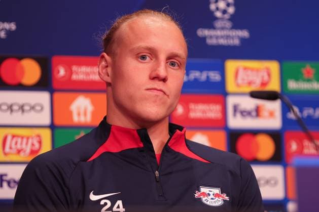 RB Leipzig PK Champions League Leipzig, 24 10 2023, RB Leipzig Football Academy, UEFA Champions League , RB Leipzig press conference the day before RBL v Red Star Belgrade Fudbalski klub Crvena zvezda , Pictured Xaver Schlager 24, RB Leipzig ,