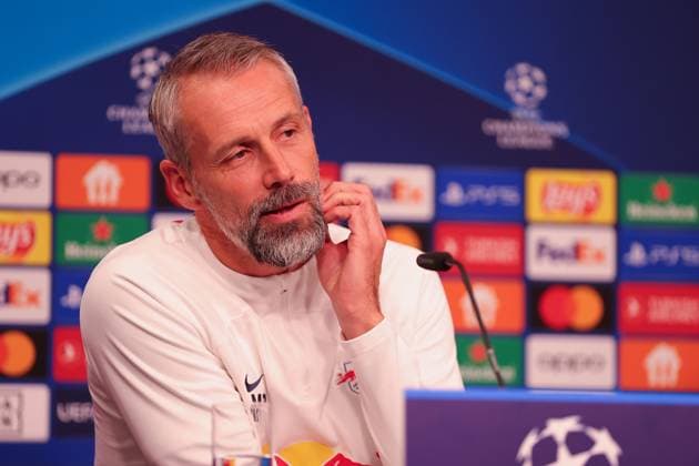 RB Leipzig PK Champions League Leipzig, 24 10 2023, RB Leipzig Football Academy, UEFA Champions League , RB Leipzig press conference the day before RBL v Red Star Belgrade Fudbalski klub Crvena zvezda , In picture coach Marco Rose RB Leipzig ,